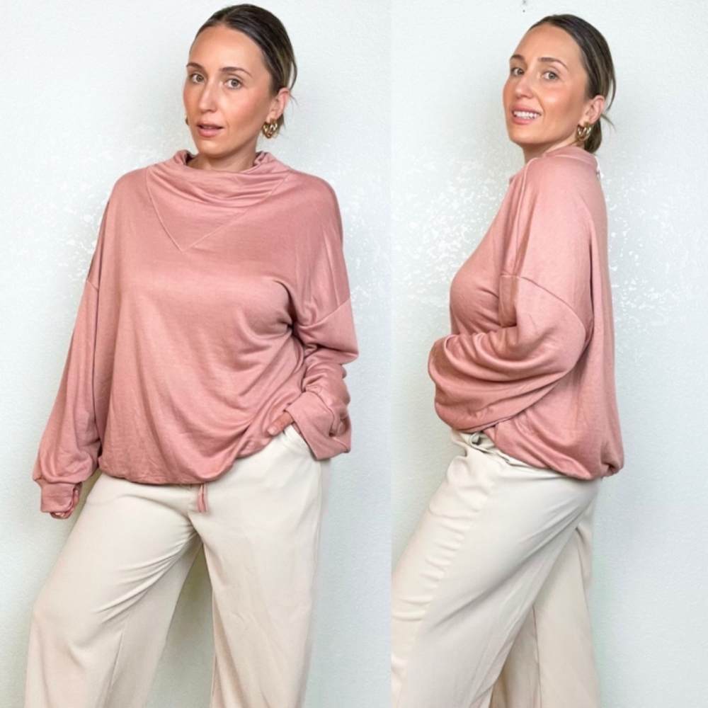 Dusty Rose women's Deep self draped collar blouse